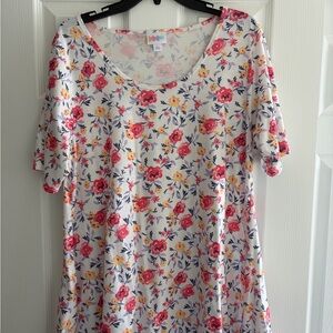 LuLaRoe Floral Short Sleeve Top - Red and Yellow on White